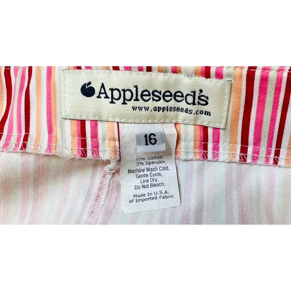 Appleseeds Womens Striped Cropped Pants Size 16 Cotton/Spandex Blend Pink/White - Picture 3 of 3